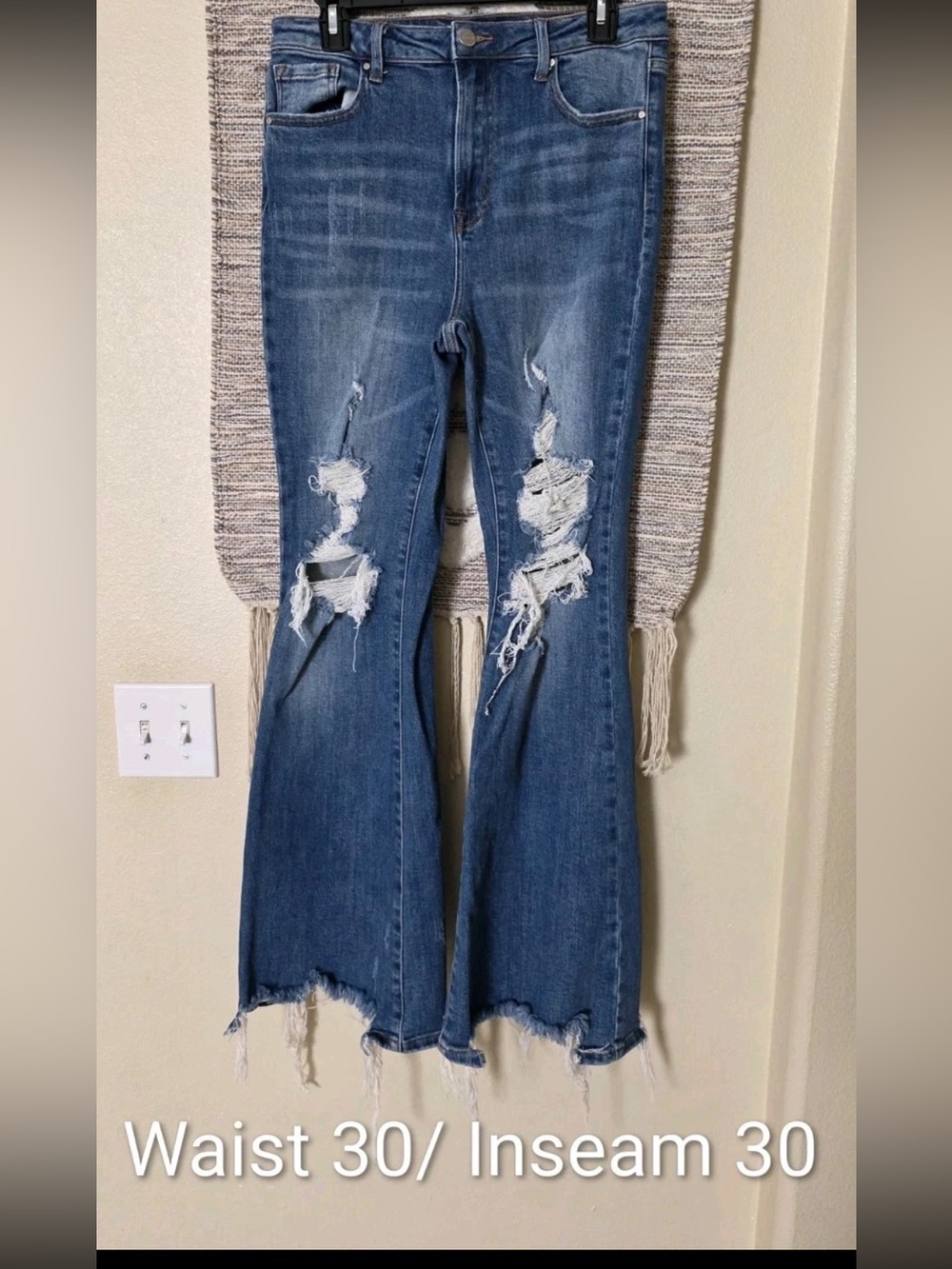 Women's Distressed Flare Jeans in Medium Blue - Casual Wide Leg